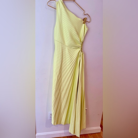 A.L.C. Delfina Dress Canary Yellow Size 2 Faux Leather One Shoulder - Picture 11 of 16